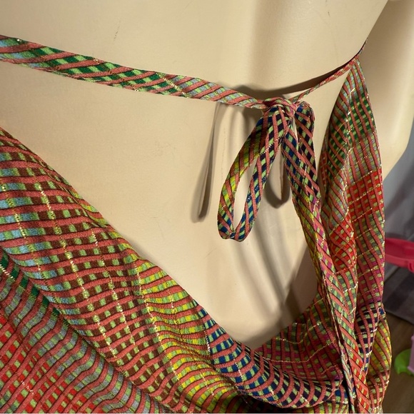 Conditions Apply Stripe Multicolor Halter Midi Dress Women’s Size Large Petite - Picture 6 of 12